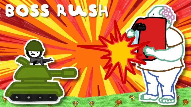 Boss Rush promo art from Doodle Tower Defense with a tank and a giant zombie