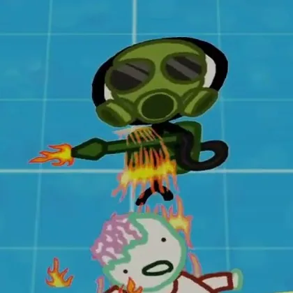 Burner, a stickman in a gas mask with a flamethrower, from the developer's Day 7 unit reveal
