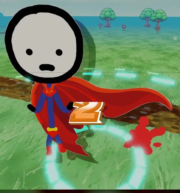 Super Stickman in a red cape, from the developer's Superstickman vs. Giant Brute Short